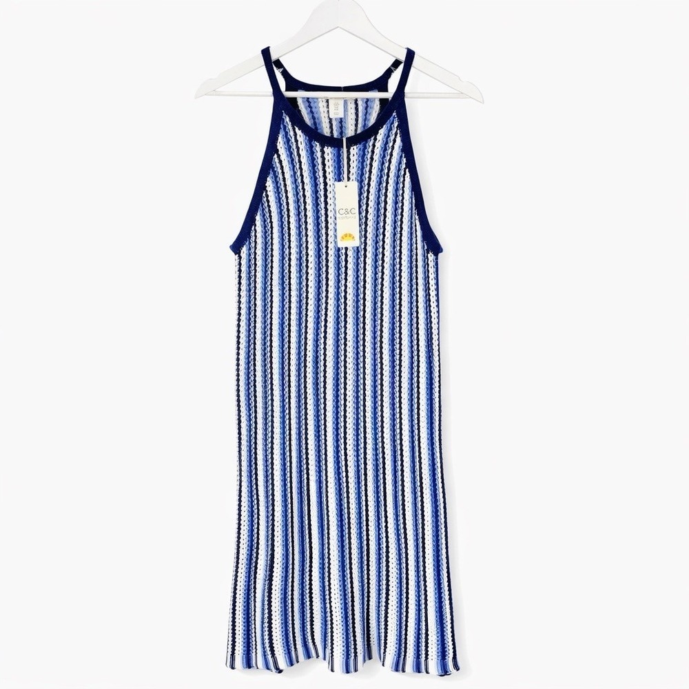C & C California Medium Boho Crochet Halter Neck Swim Cover Up Dress Coastal